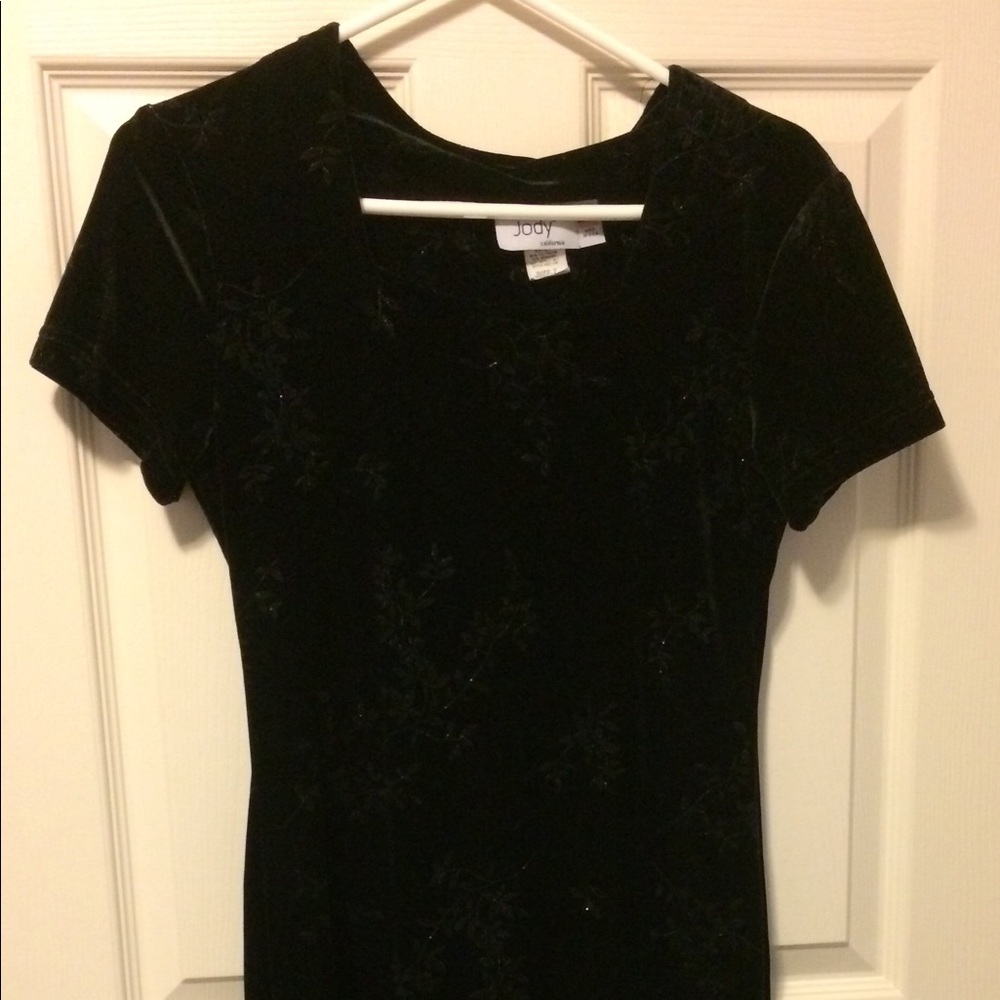 Black Stretchy Velvet Dress Size 7 Floral Pattern